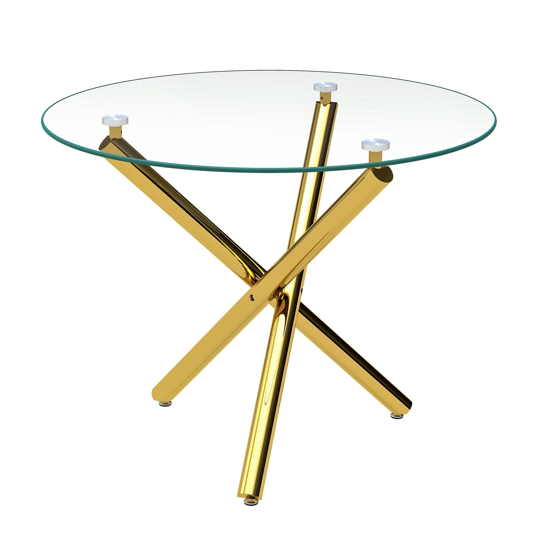 Round Dining Table Tempered Glass Top Gold Legs 80x80cm