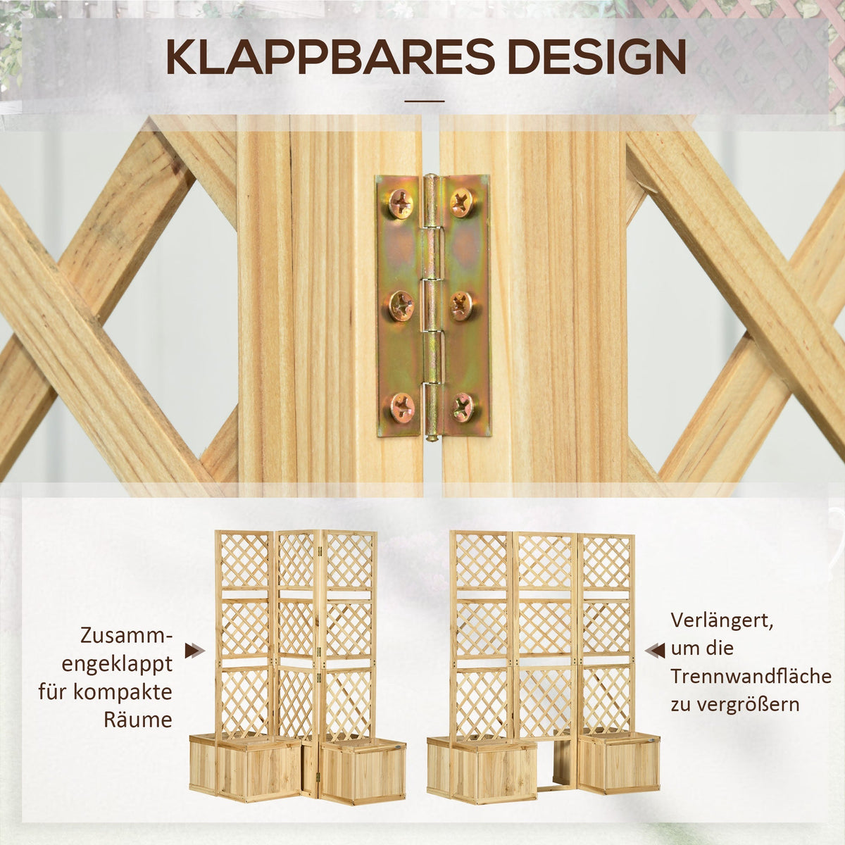 Balcony Screen Room Divider 133x165cm 3-Piece 4 Flower Boxes Weatherproof Natural Color