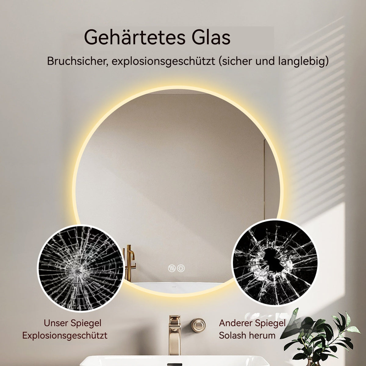 80cm Round LED Bathroom Mirror, Anti-Fog, Dimmable Light, Wall Mount