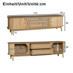 TV Cabinet with Doors, Drawers & Rattan Sides - Natural Wood Blend