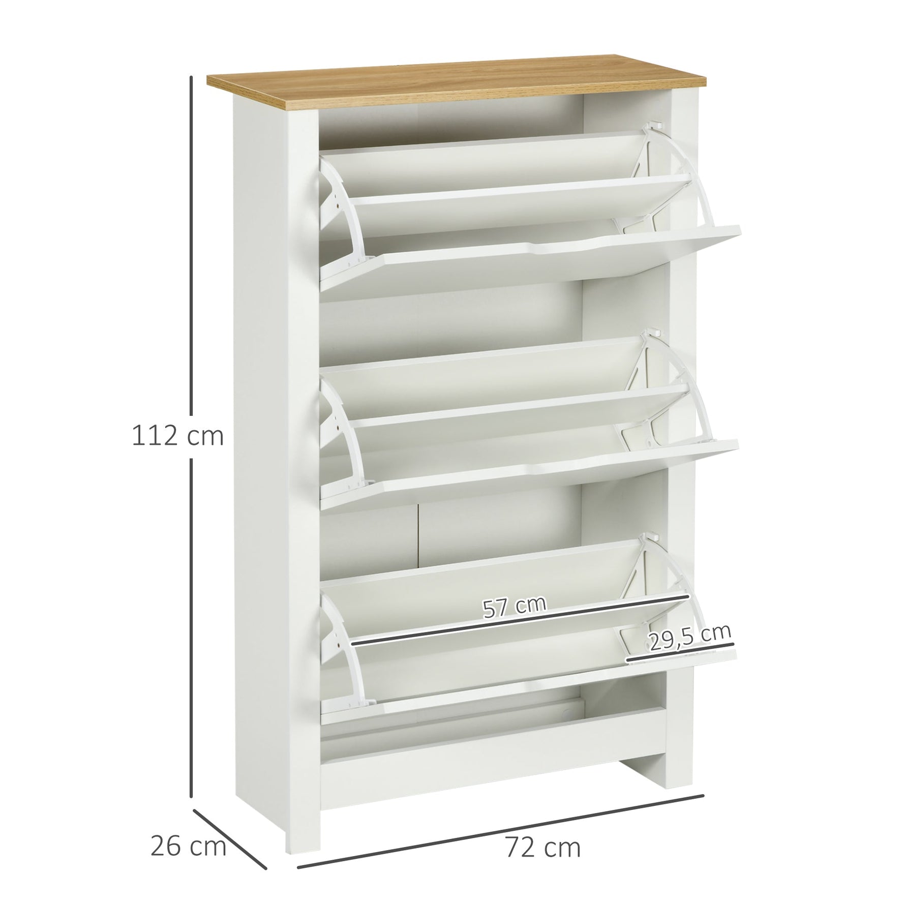 Shoe Cabinet Rack 3 Flaps 18 Pairs, Space-Saving, White Natural