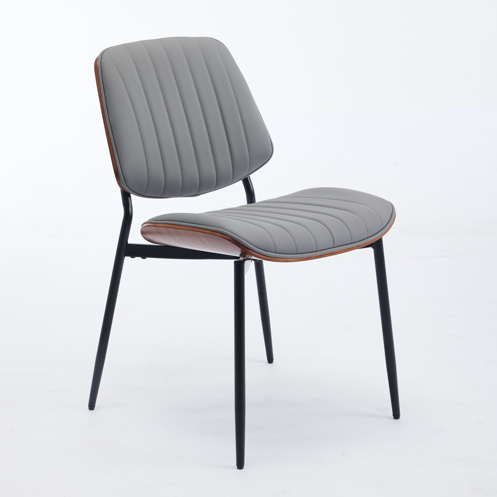 Dining Chairs Set of 2 Mid Century Modern Walnut Bentwood Back - Gray PU Leather