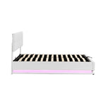 Upholstered Bed 180x200cm Hydraulic Storage LED Faux Leather - White