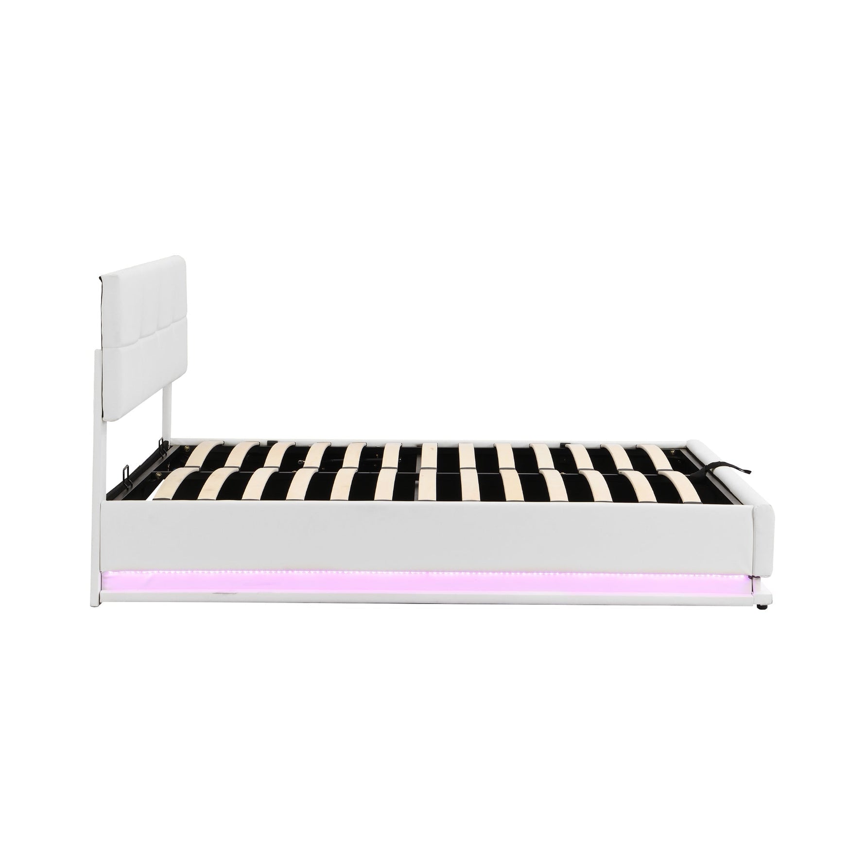 Upholstered Bed 180x200cm Hydraulic Storage LED Faux Leather - White