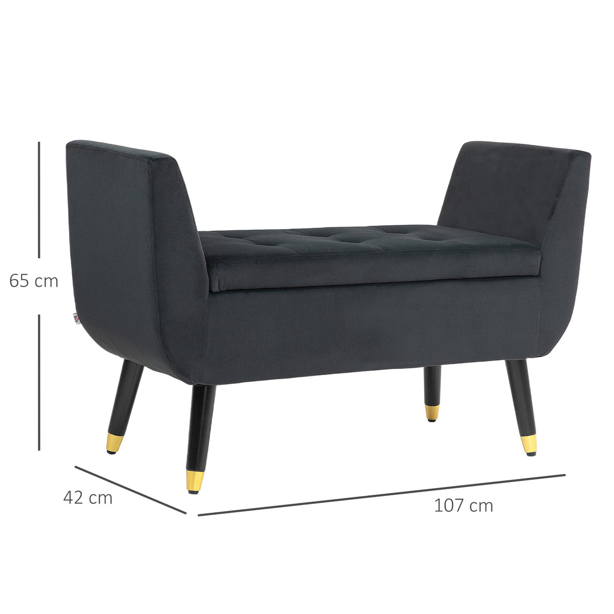 Luxury Upholstered Bench with Storage Armrests, Velvet, Dark Grey