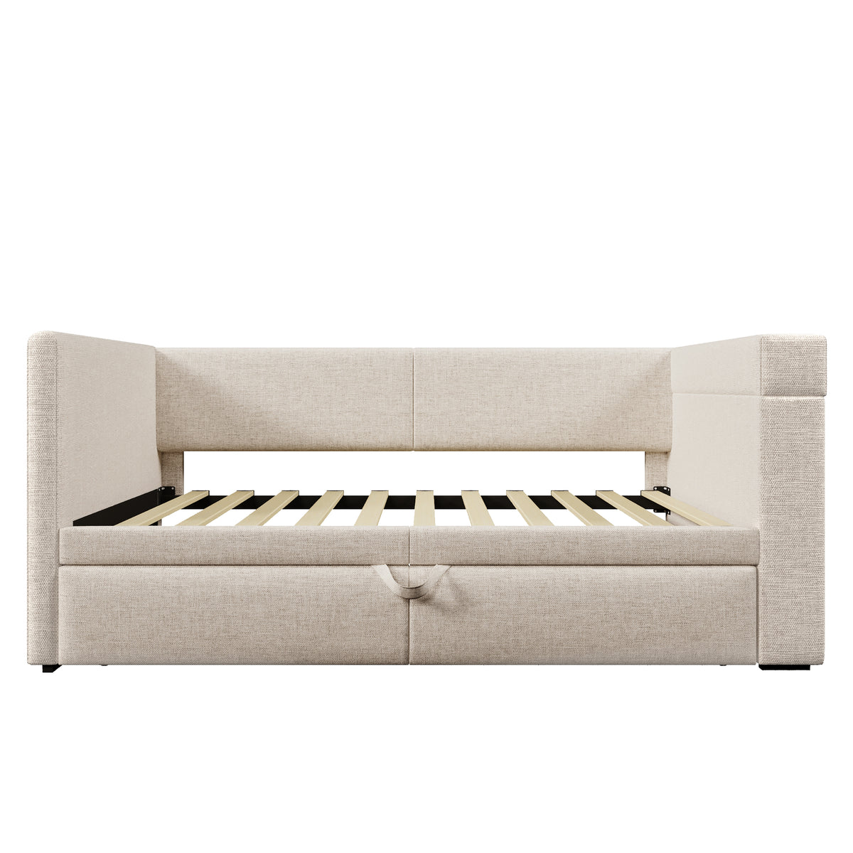 Upholstered Daybed 90x200cm with Trundle & USB, Beige Linen Blend