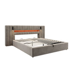Upholstered Double Bed 180x200cm USB LED Storage - Velvet Grey