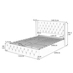 Upholstered Bed 140x200cm Hydraulic Storage Ear Shape Studs Button Tufted - Velvet Beige
