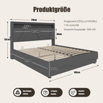Modern Upholstered Bed, LED Headboard Storage USB Ports, 160 x 200 cm