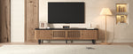 Modern TV Cabinet with Sliding Mesh Doors and Unique Design, Oak Wood Look