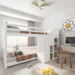 Bunk Bed 90x200cm with Stairs Lockers & Railing - White