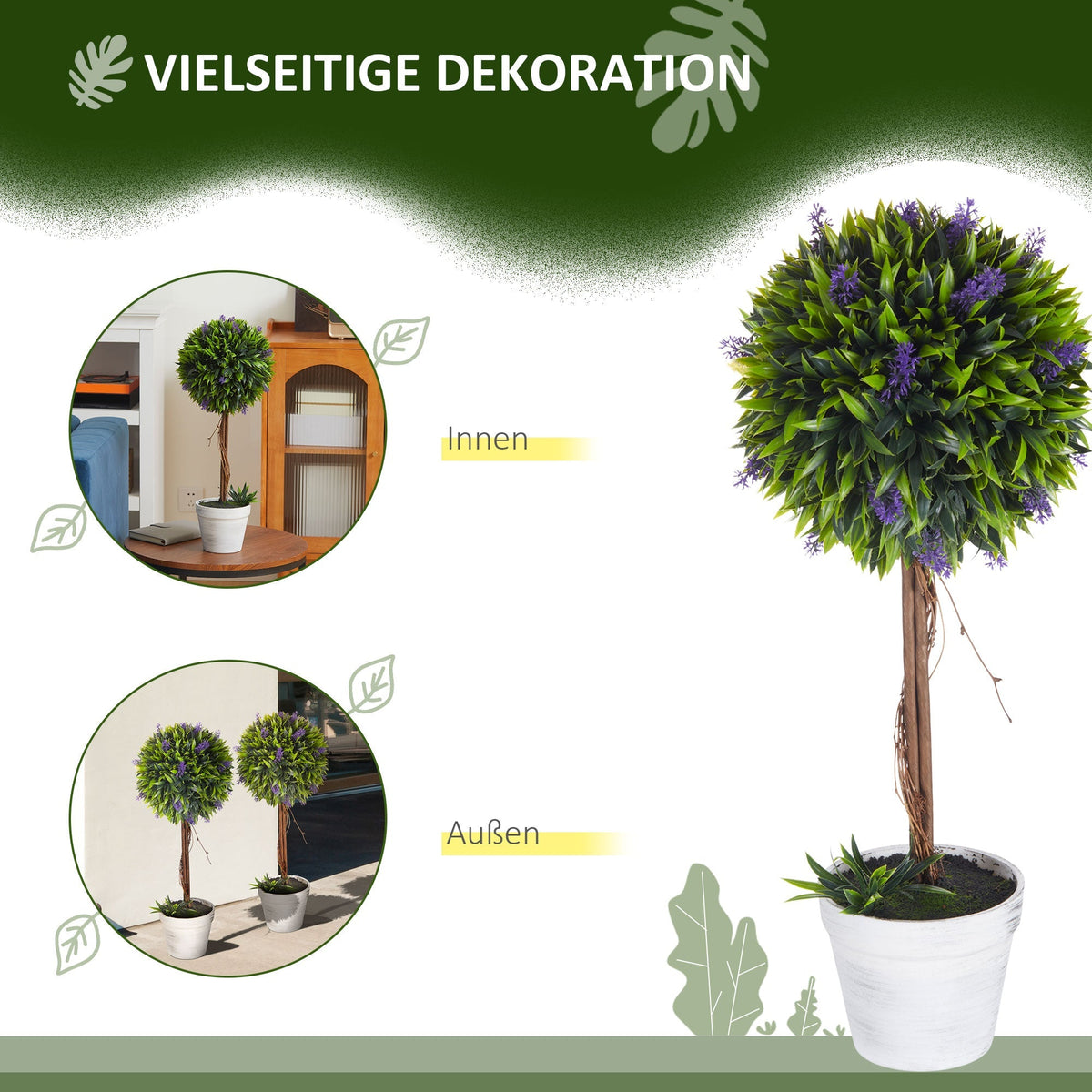 Artificial Lavender Plant, 60cm Potted Houseplant Set of 2, Indoor/Outdoor Use