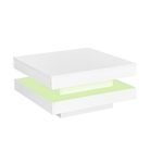 Modern Square Coffee Table with Rotating Top and LED Light, High-Gloss White