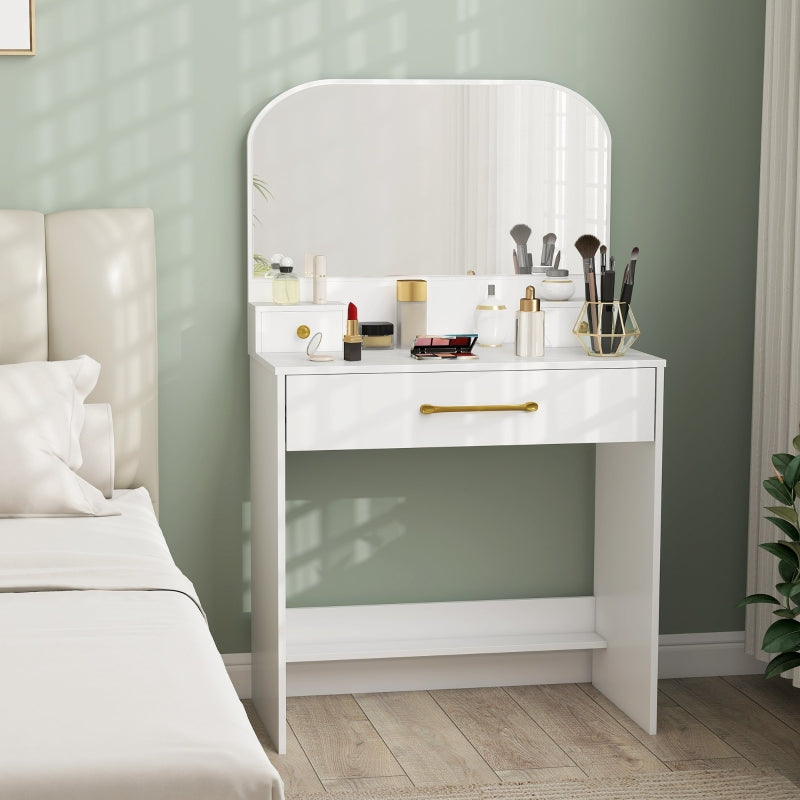 Dressing Table with Mirror, Compact 3 Drawers, White