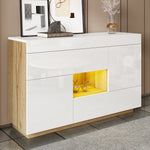 Sideboard, High-Gloss Display Cabinet with LED Lighting & Drawers, White