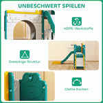 7-in-1 Toddler Slide Set with Basketball Hoop, Climbing Frame and Swing, Yellow and Green