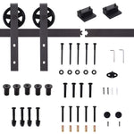Sliding Door Hardware Kit, 183 cm Complete Set, Carbon Steel Dark Brown