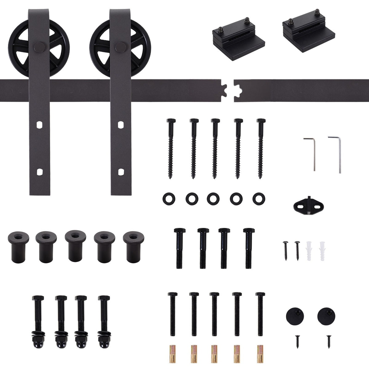 Sliding Door Hardware Kit, 183 cm Complete Set, Carbon Steel Dark Brown