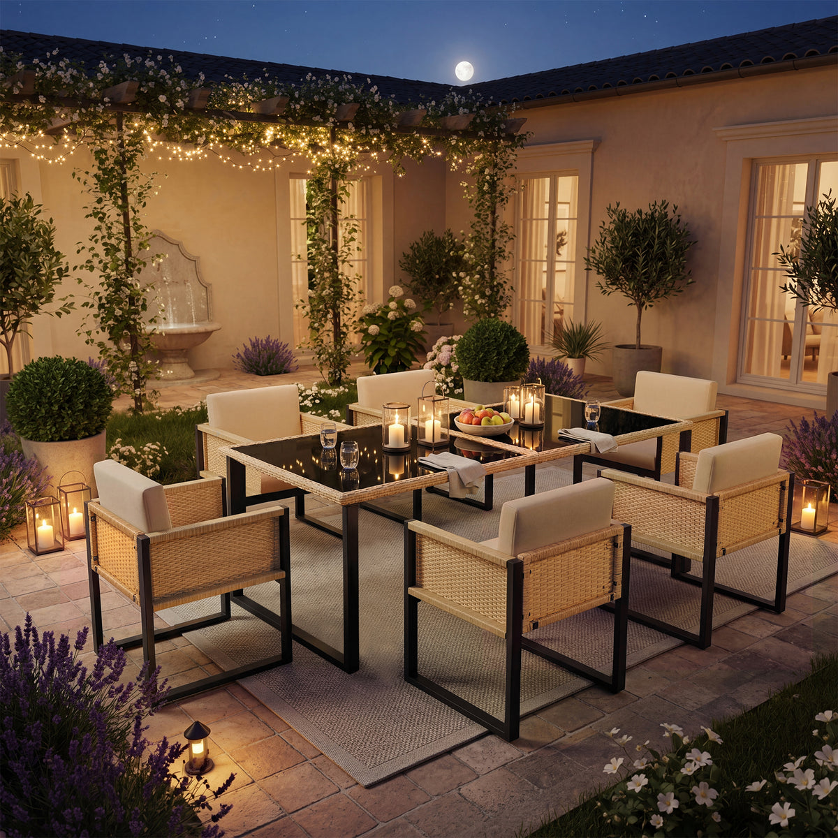 6-Person Garden Dining Set with Armchairs, Polyrattan
