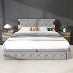 Upholstered Storage Bed 180x200 with USB & LED, Grey Linen