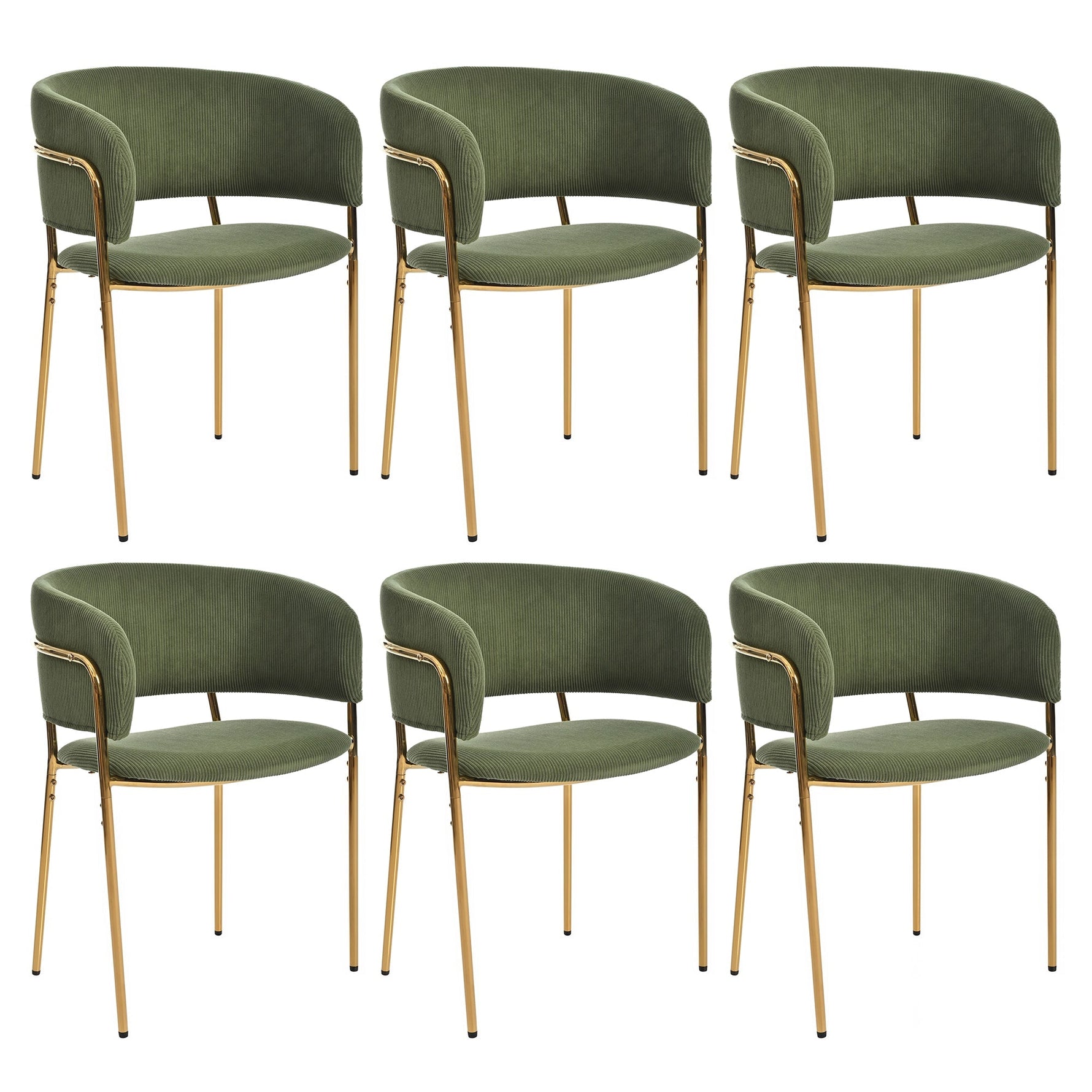 Modern Chairs Set of 6 with Angled Legs and Adjustable Feet, Green Corduroy