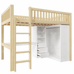 Loft Bed with Desk, Wardrobe and 3 Drawers, Natural