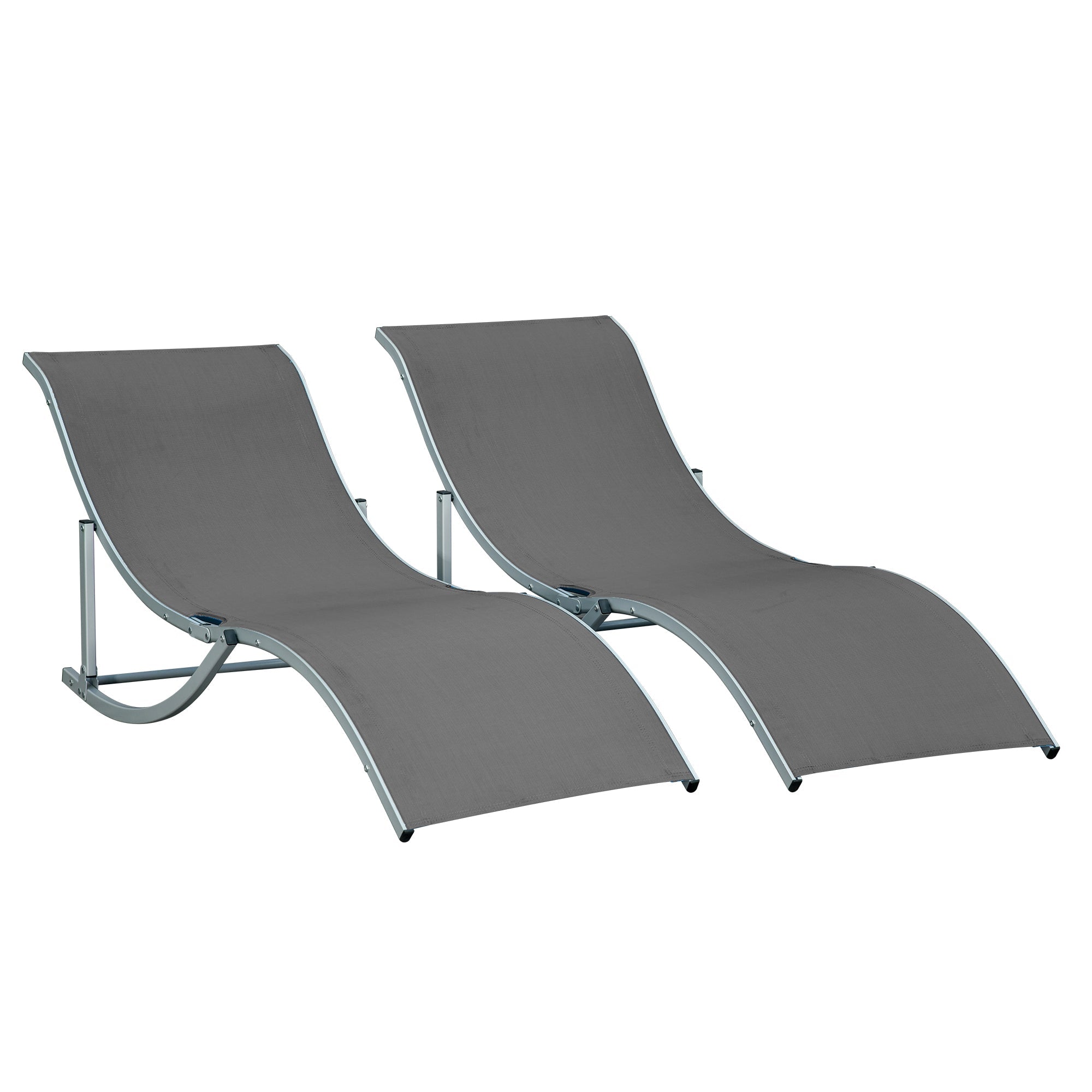 Sun Loungers Set of 2 Ergonomic Recliner Aluminum Texteline Dark Grey