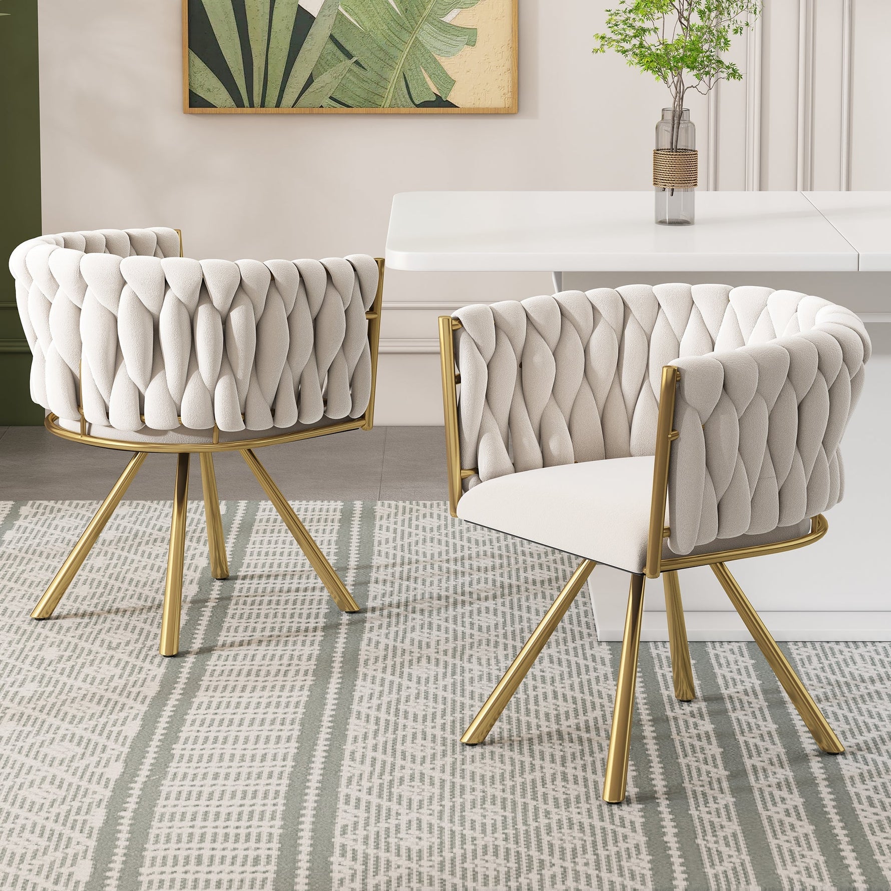 Velvet Swivel Chair Set of 6 Metal Legs - Beige and Gold