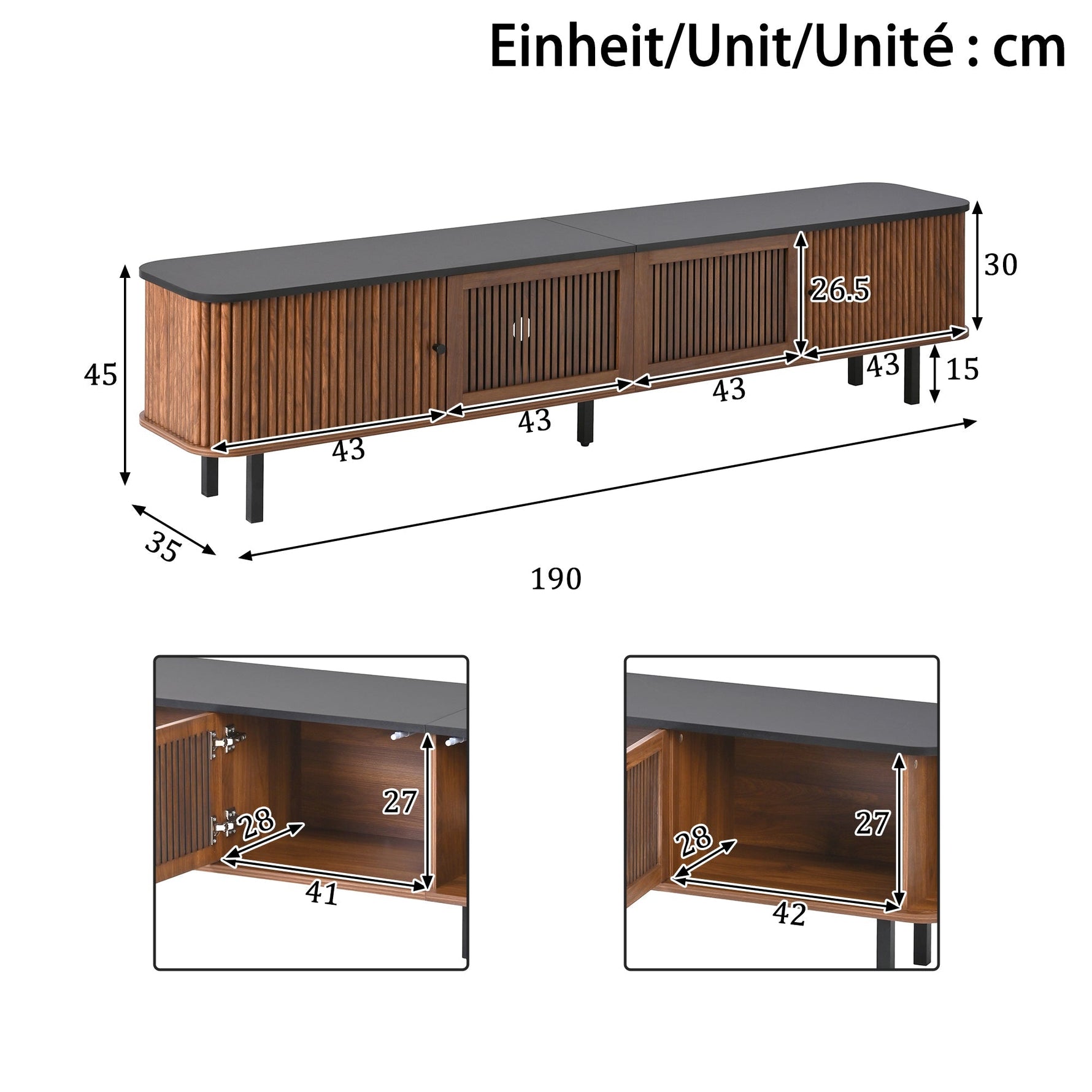 Modern Low TV Cabinet 190cm with Sliding & Mesh Doors