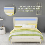 Upholstered Bed with LED Headboard & Mattress 140x200 cm, Beige