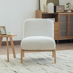 Scandinavian Lounge Chair with Wooden Frame and Soft Chenille Fabric, Ivory