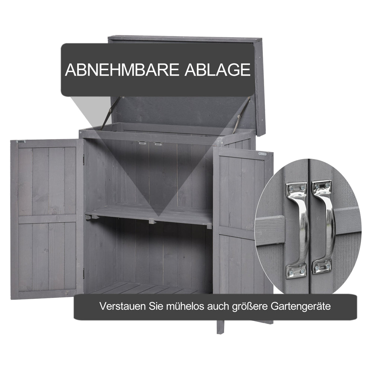 Garden Cabinet Weatherproof Tool Cabinet Double Door 2 Compartments Fir Wood Dark Grey