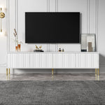 TV Cabinet 190cm Grooved Door Gold Legs - White