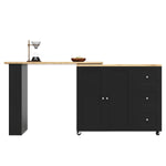 360° Rotating Bar Table Extendable On Casters Storage Island 3 Drawers Black
