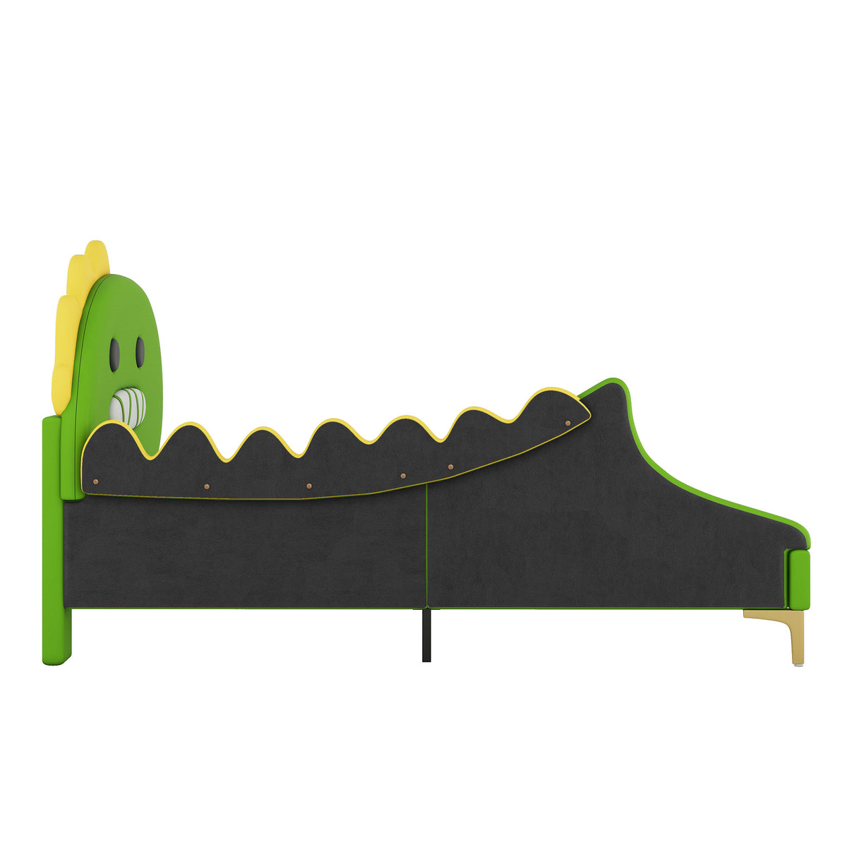 Children's Bed 90x200cm Dinosaur Shape Flat Bed, Green PU