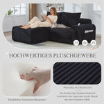 Modular 2-Seater Sofa with Ottomans, Cup Holders and Storage Pockets, Black Corduroy