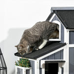 Fir Wood Cat House, 2-Level Multi-Entrance Cat Hut with Asphalt Roof