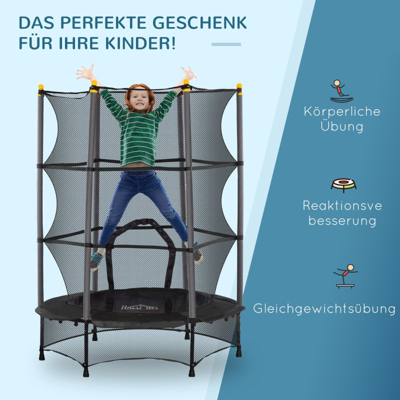 Children's Trampoline, Ø140 cm, with Safety Net, Black Steel Plastic