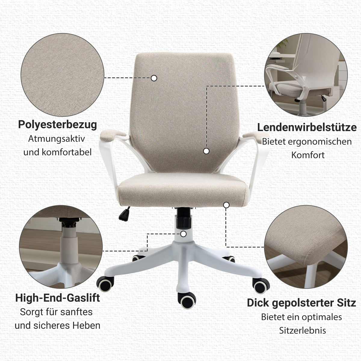 Ergonomic Office Chair with Lumbar Support, Adjustable 120kg, Beige