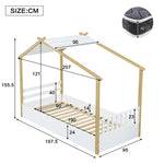 Wooden Bed, House Design Single, Pine + Chipboard + MDF, White + Natural
