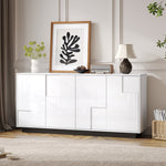 Sideboard 160cm High-Gloss 4 Doors Storage Geometric Design - White/Black