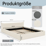 Double Bed 140x200cm, Corduroy Cover, Eucalyptus Wood Frame, Beige