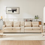 Sofa, 4-Seater with Console, Cup Holders, USB Ports, Linen Fabric