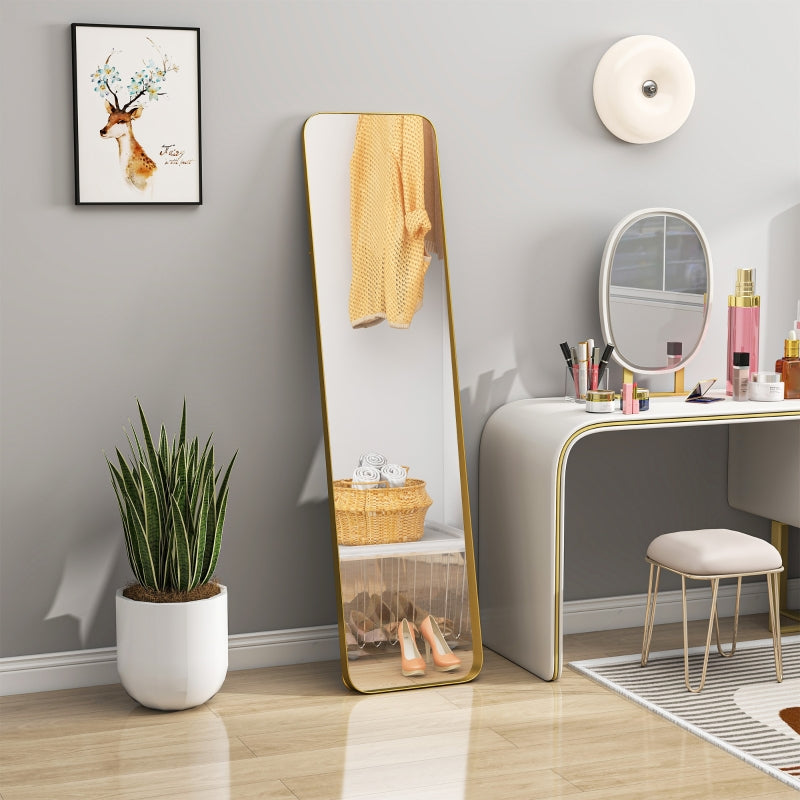 Full Length Mirror, 160 x 40 cm, Standing, Metal Frame, Gold