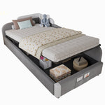 Hydraulic Bed, Storage Space, Raised Soft Fence, Velvet + Plywood, Grey