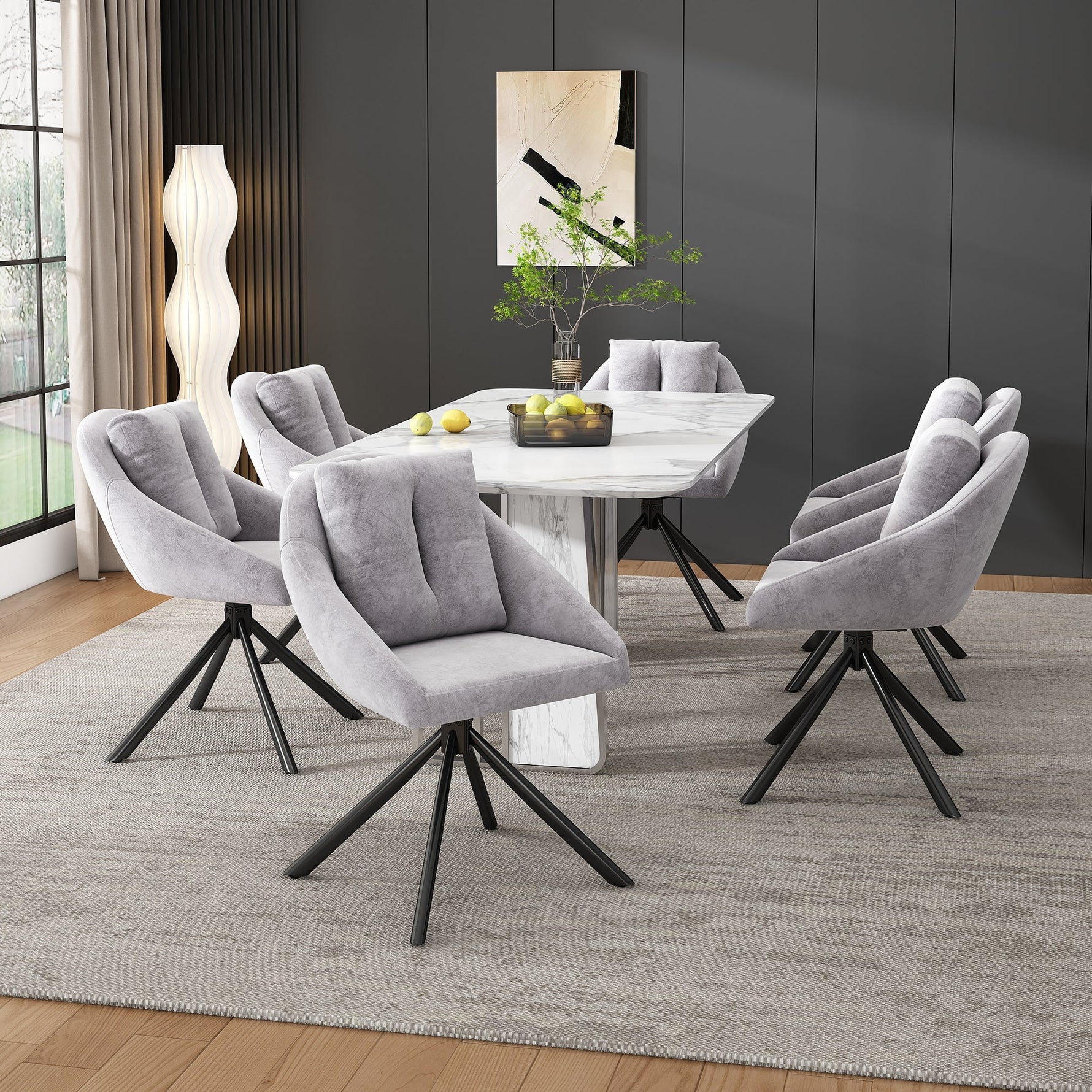 Swivel Dining Chair Set of 4 Ergonomic - Grey Velvet