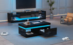 TV Wall Unit Set, Cabinet Coffee Table High-Gloss LED Lights, Black