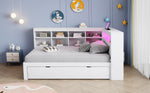 Solid Wood Sofa with Pull-Out Bed, USB & LED, White