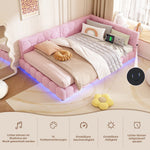 Daybed Sofa Bed 140x200cm Ambient Light USB/Type-C - Pink Faux Fleece