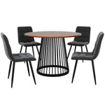 5-Piece Dining Table Set Round 80cm Kitchen Black Metal Walnut MDF/Velvet